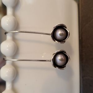 Pandora silver and freshwater pearl drop earrings